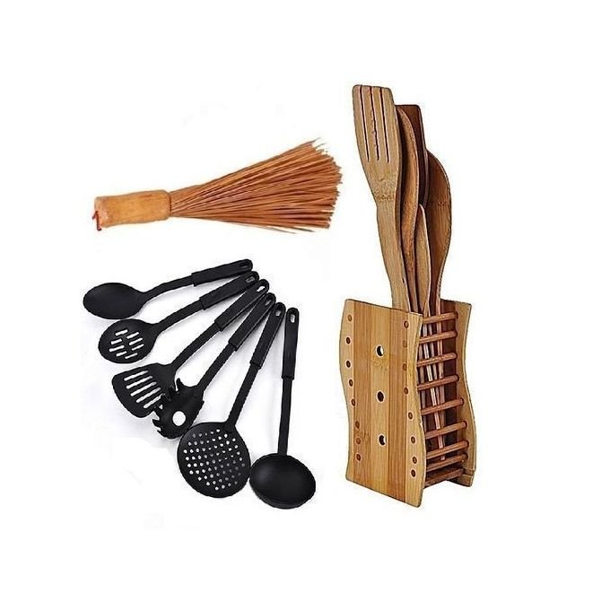 A Set Of Wooden Spoons + Non-stick Spoon + Ewedu Broom In Nigeria