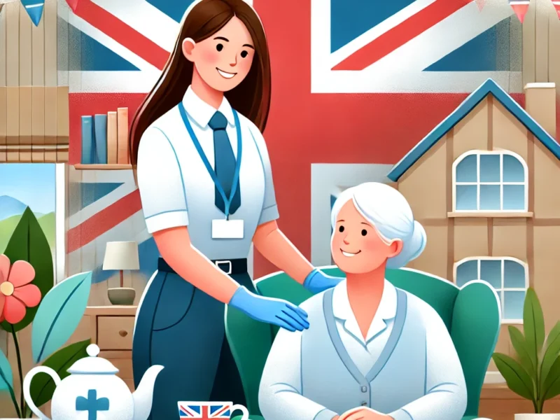 A-professional-and-vibrant-illustration-of-a-caregiver-in-the-UK-assisting-an-elderly-person-in-a-cozy-home-setting-with-subtle-references-to-British